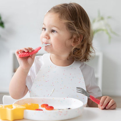 Bumkins Toddler Utensils, Kids Size Fork and Spoon Set, Silicone and Stainless-Steel Training