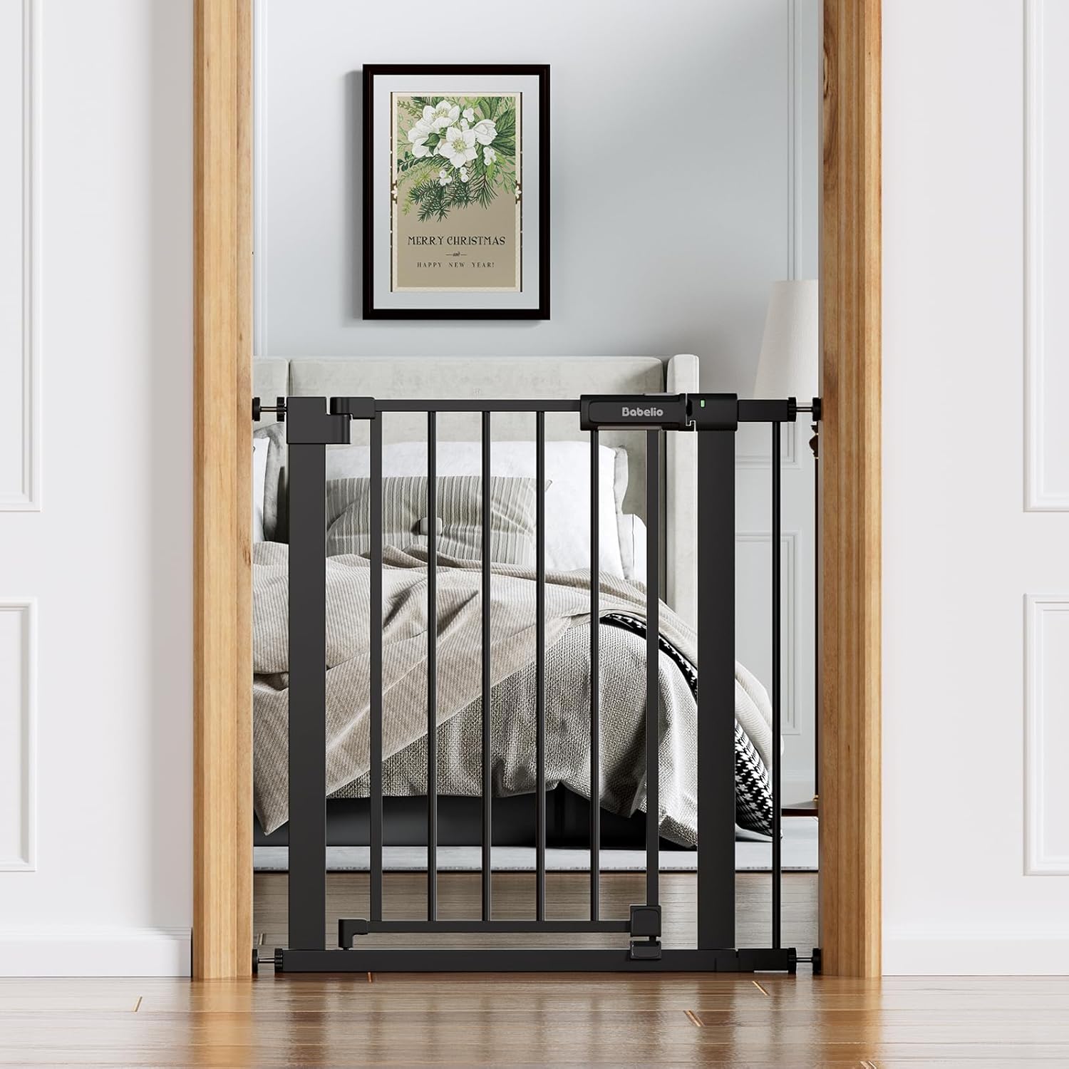 BABELIO Baby Gate for Doorways and Stairs, 26-31" Pet Gate with Wide Walk Thru Door and Lock