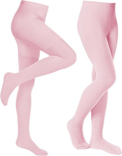 Baby Girls Tights Cable Knit Toddler Leggings Winter Solid Cotton Tights School Stockings 2 Pack