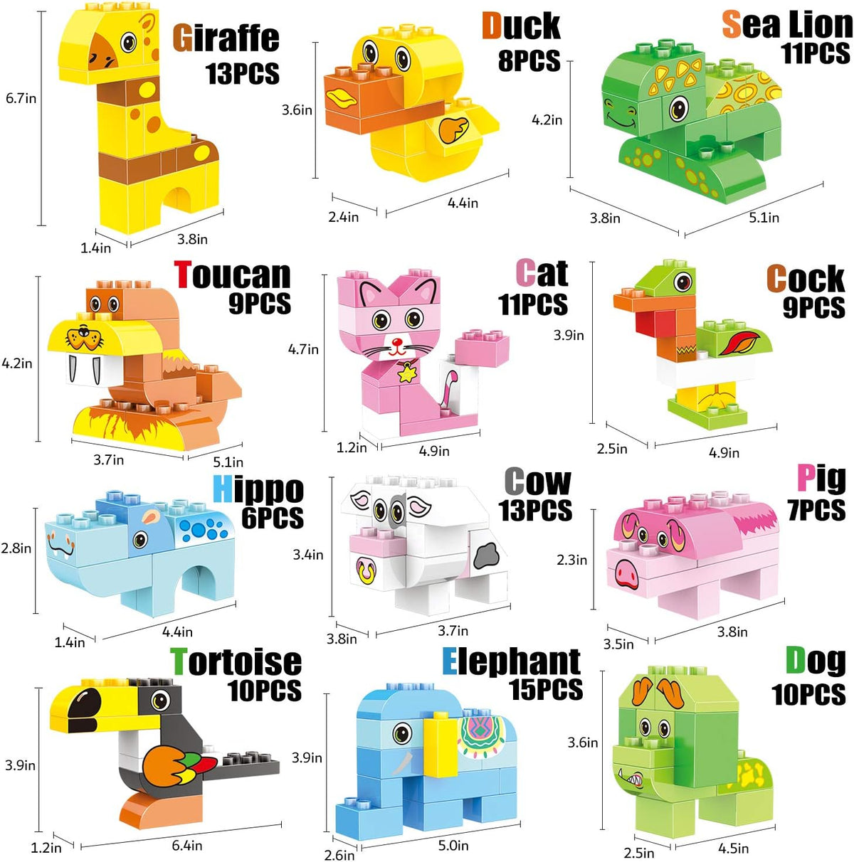 Animals Building Blocks Set, 122 Pieces Animal Building Toy Kit with Storage Box for Kids Ages 3 4