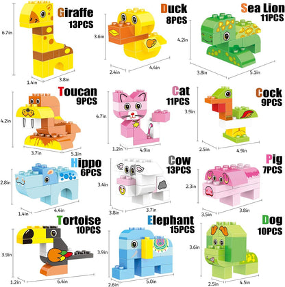 Animals Building Blocks Set, 122 Pieces Animal Building Toy Kit with Storage Box for Kids Ages 3 4