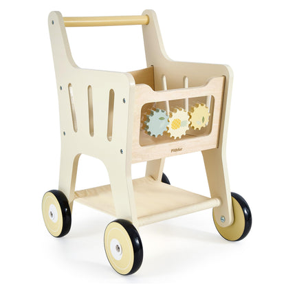 Pithfor Wooden Shopping Cart for Kids, 3 in 1 Wooden Baby Push Walker, Baby Doll Stroller, Toy