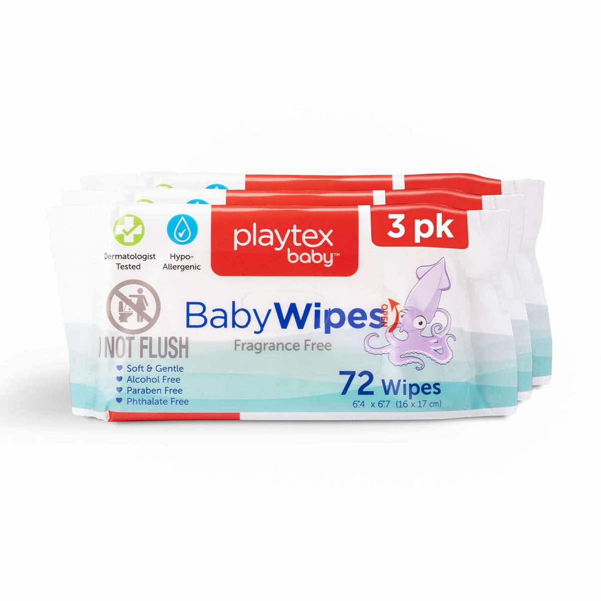 Playtex Baby Wipes, Fragrance Free, 72 Ct, 3-Pack, Dermatologist Tested Soft and Gentle Baby Face