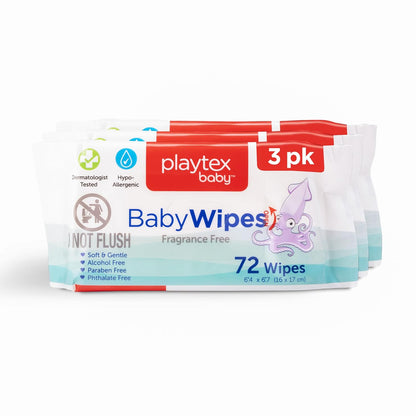 Playtex Baby Wipes, Fragrance Free, 72 Ct, 3-Pack, Dermatologist Tested Soft and Gentle Baby Face