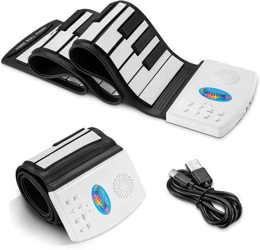 49 Key Roll Up Keyboard Piano, Portable Digital Electric Foldable Piano Keyboard, Rechargeable, 47