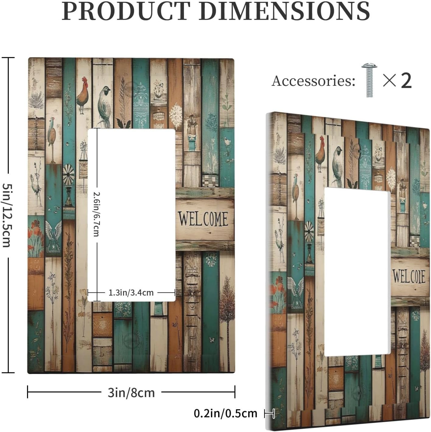 Decorative Outlet Covers Vintage Wood Brown Turquoise Splicing 1 Gang Single Rocker Light Switch
