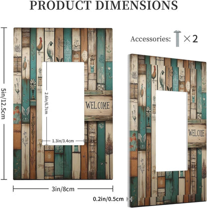Decorative Outlet Covers Vintage Wood Brown Turquoise Splicing 1 Gang Single Rocker Light Switch