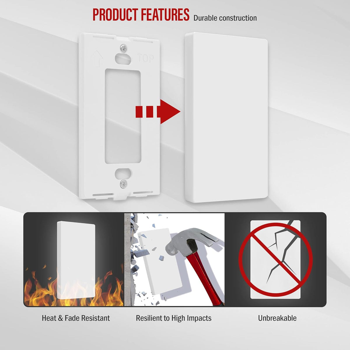 ENERLITES SI8801-W-5PCS, Screwless Blank Wall Plate, Child Safe Blank Device Outlet Cover, Standard