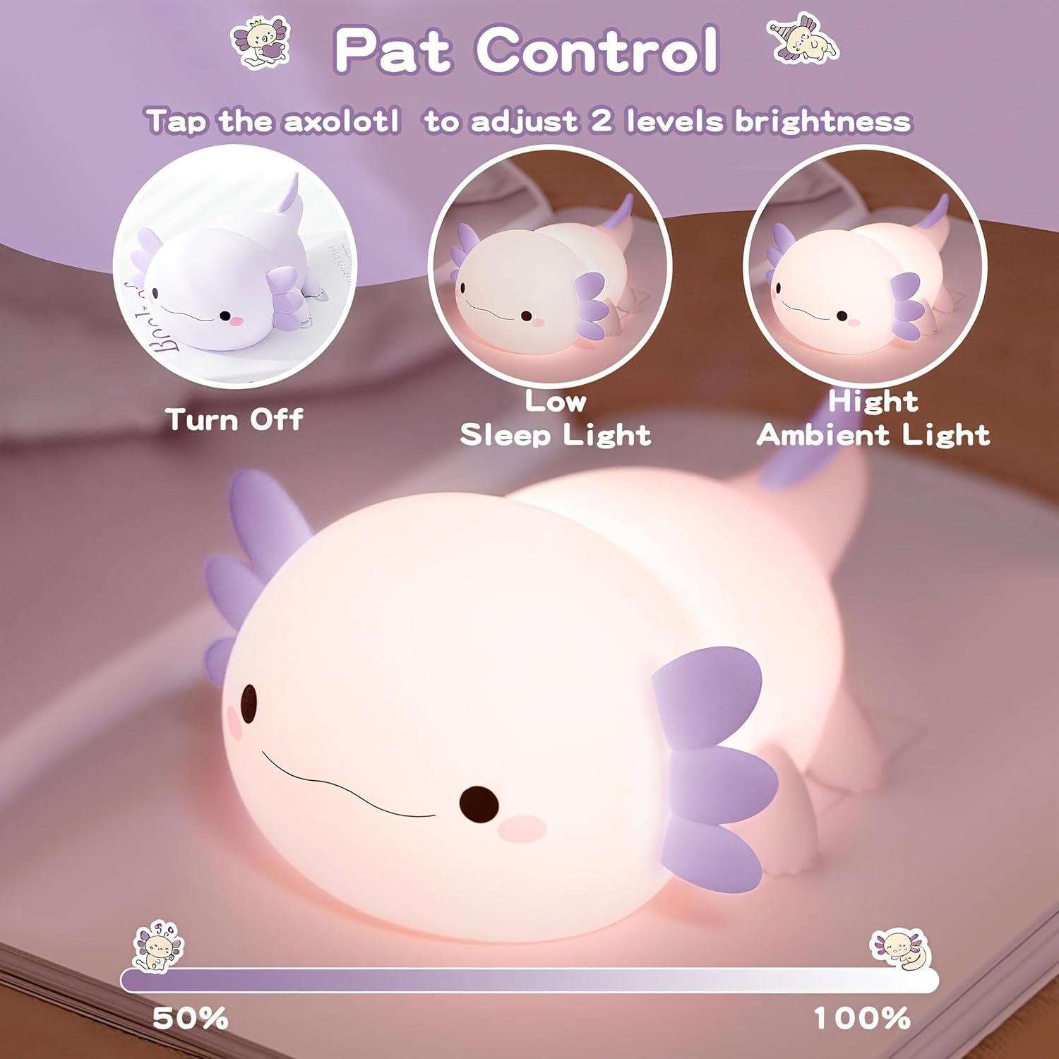 Axolotl Night Light for Kids,Cute Purple Axolotl Lamp,LED Squishy Nursery Nightlight, Food Grade