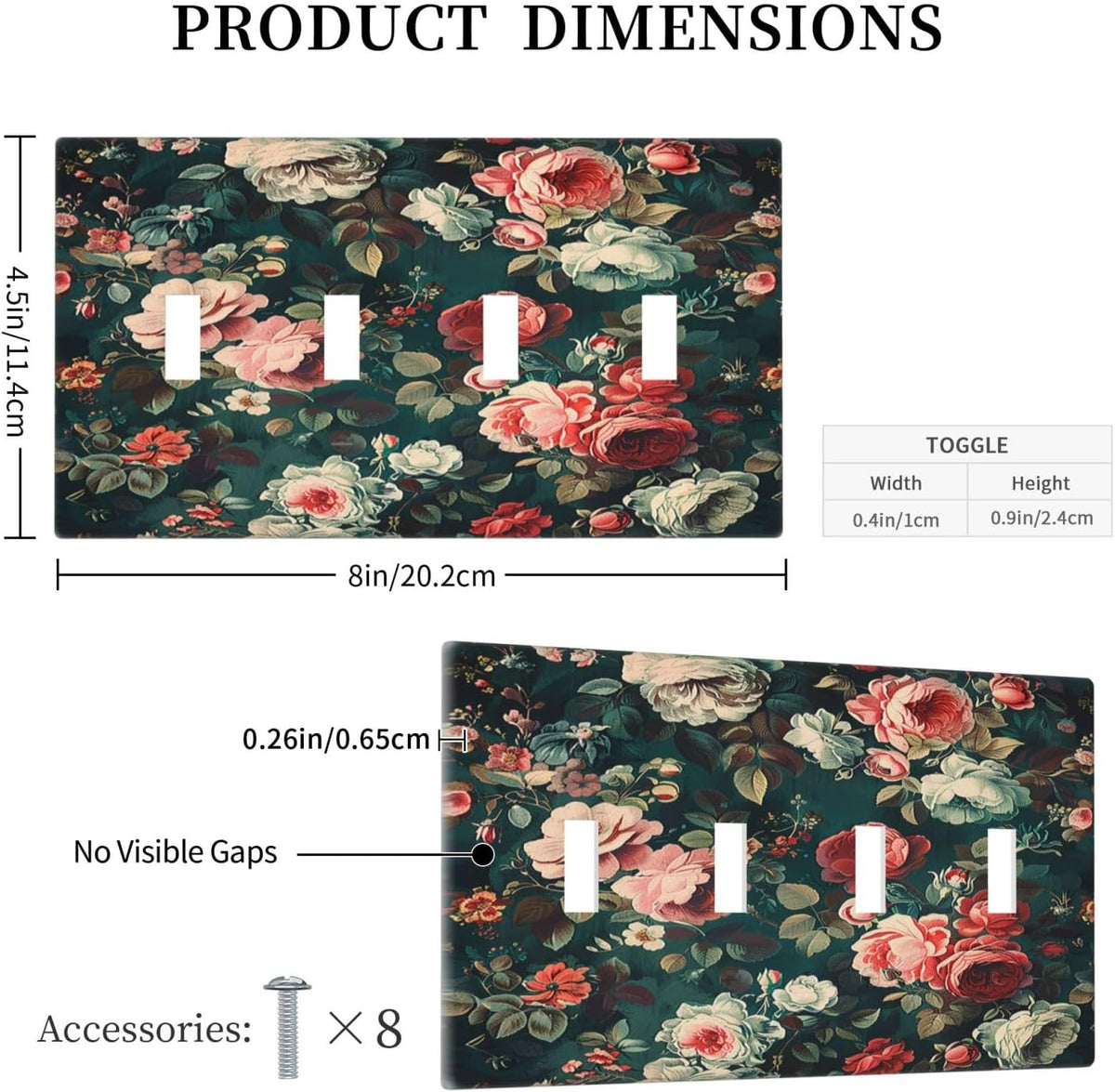 Light Switch Covers Baroque Vintage Peony Flower Floral Quad Toggle Electrical Faceplate 4 Gang