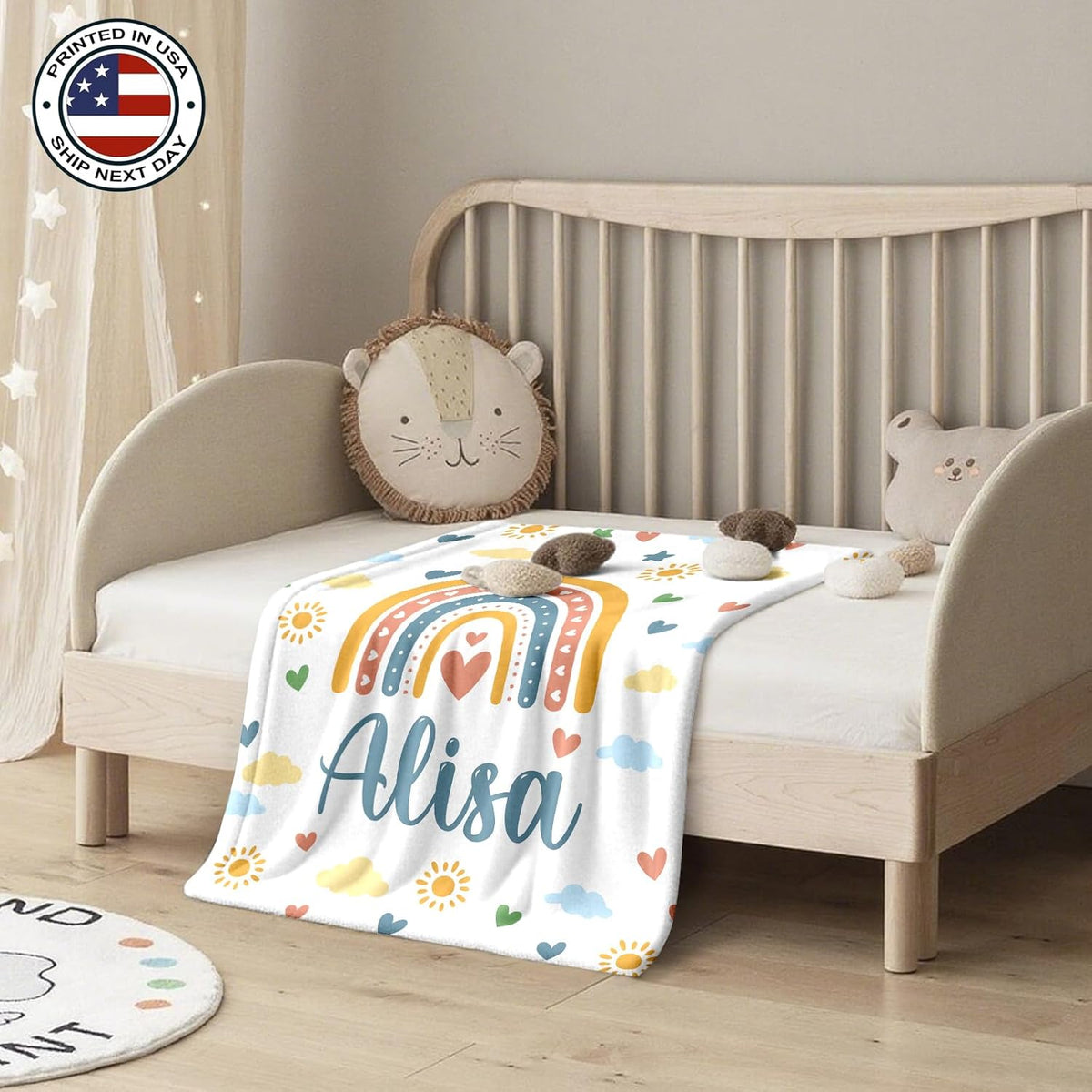 Ship Next Day, Personalized Baby Blanket – Printed in USA, Custom Baby Blanket for Boys & Girls