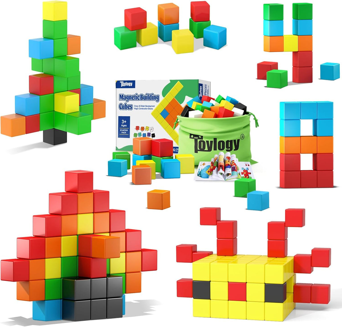 48PCS Magnetic Blocks for Toddlers Toys, Large Magnetic Cube Toy for Sensory STEM Education