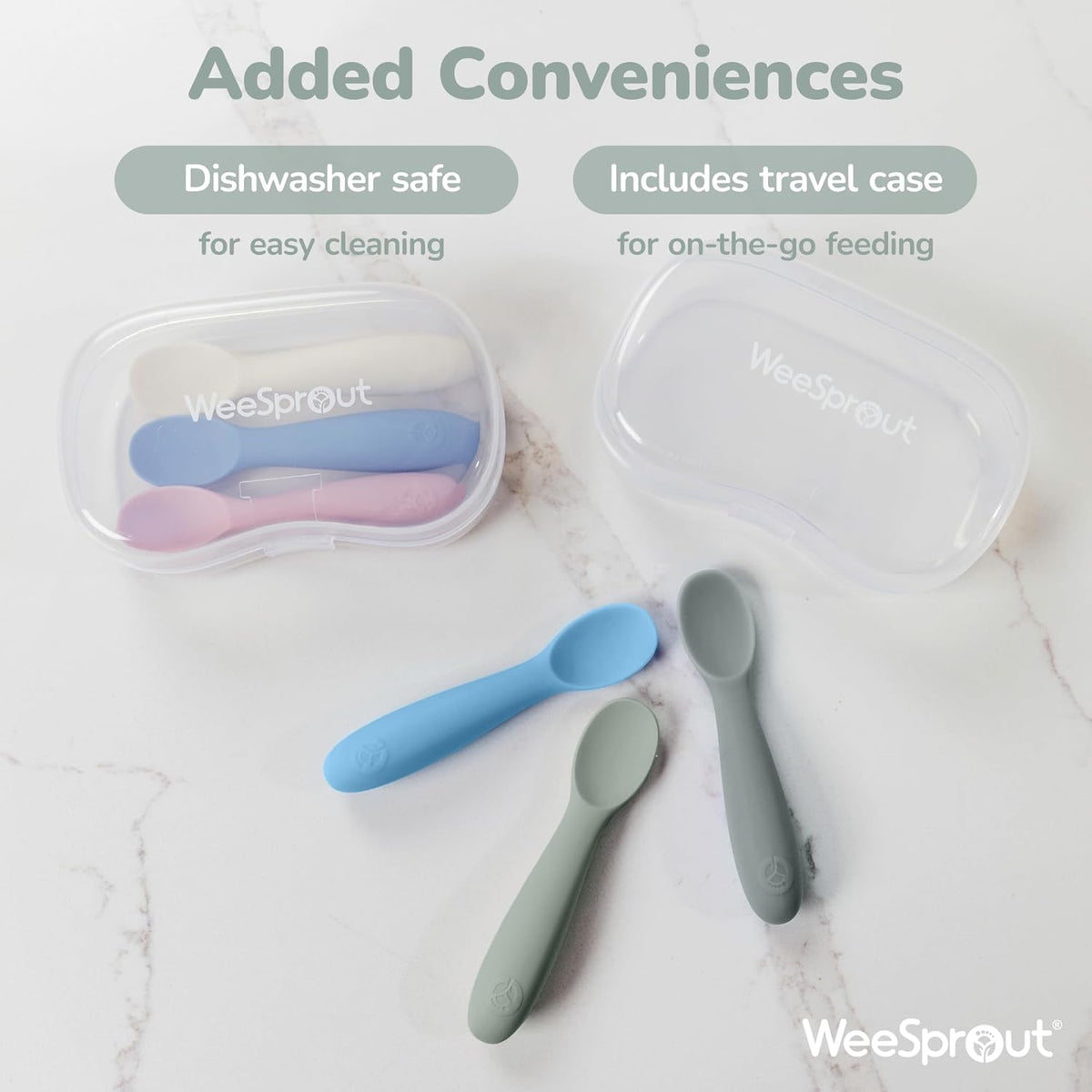 WeeSprout Baby Spoons for Self Feeding 6 Months +, Soft & Durable Silicone Utensils for Sensitive