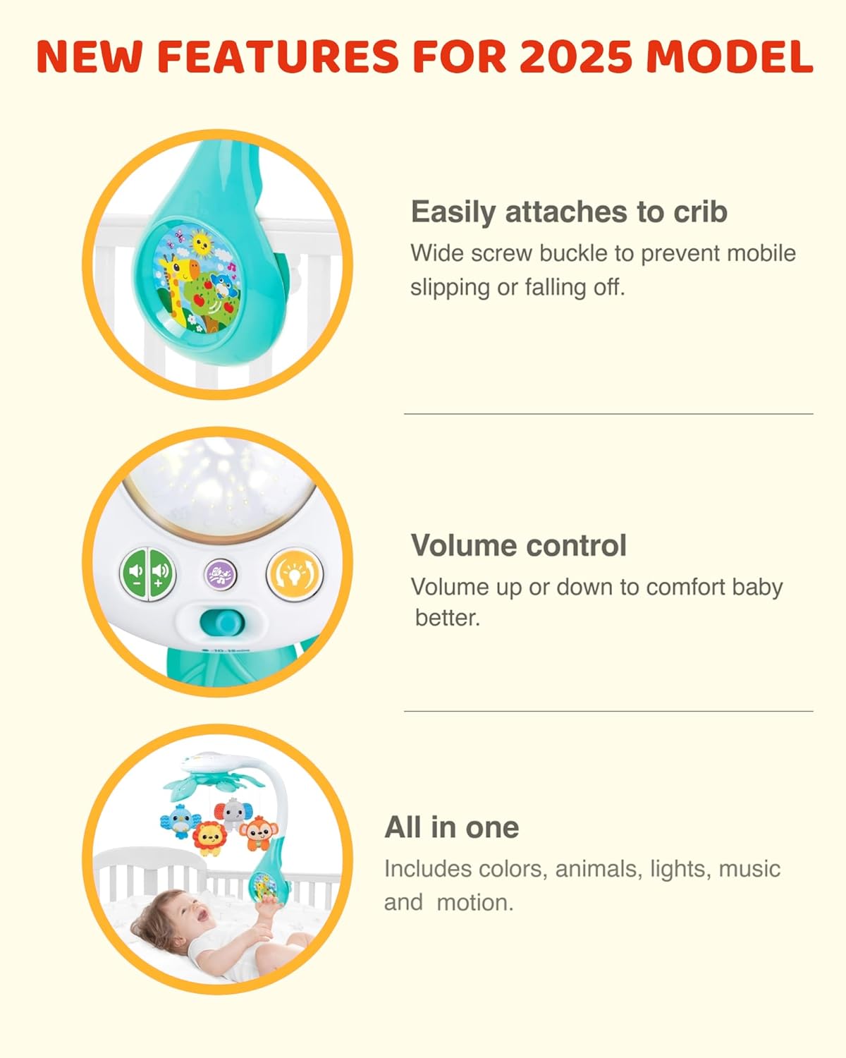 KiddoLab Baby Crib Mobile with Relaxing Music. Includes Ceiling Light Projector with Stars