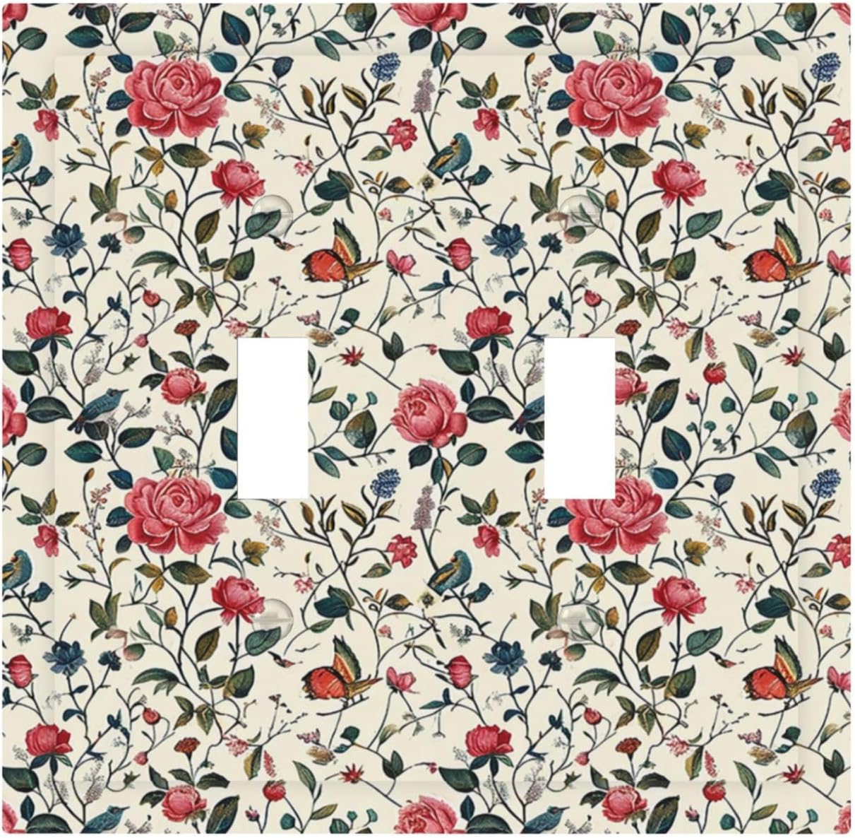 Decorative Switch Plates Vintage Flowers Rose Leaf Bird Butterfly 2 Gang Double Toggle Outlet Light