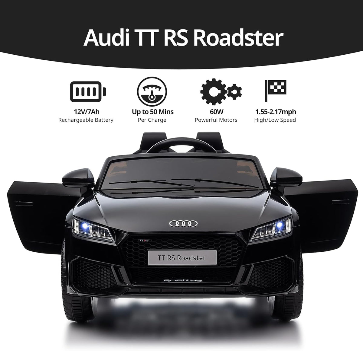 Licensed Audi Electric Kids Car, 12V Kids Ride-on Toy Car for Toddlers w/Remote - Black