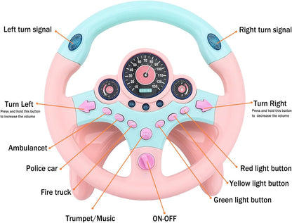 deAO Kids Steering Wheel for Backseat with Key Baby Toys Pretend Driving Simulated Steering Wheel