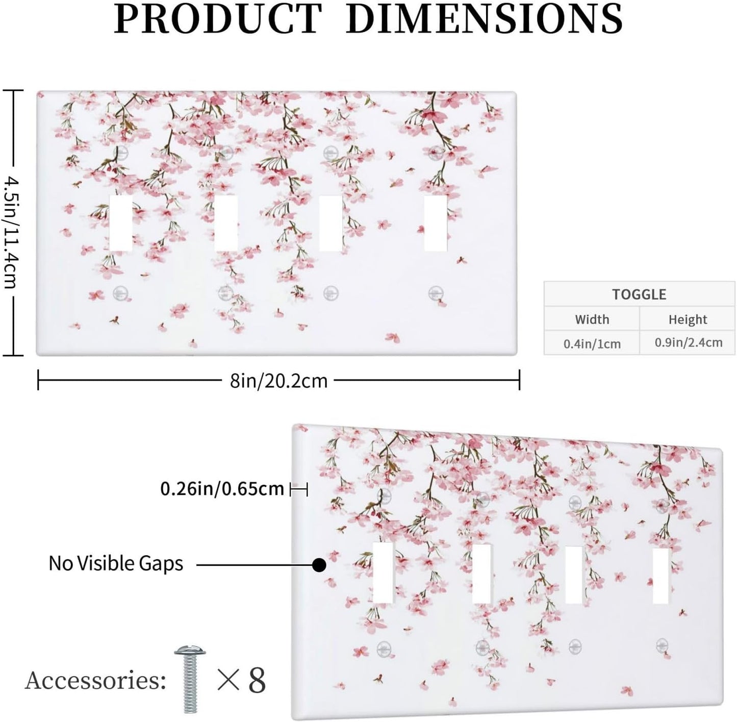 Light Switch Covers Sakura Plant Floral Pink Flowers Quad Toggle Electrical Faceplate 4 Gang Wall