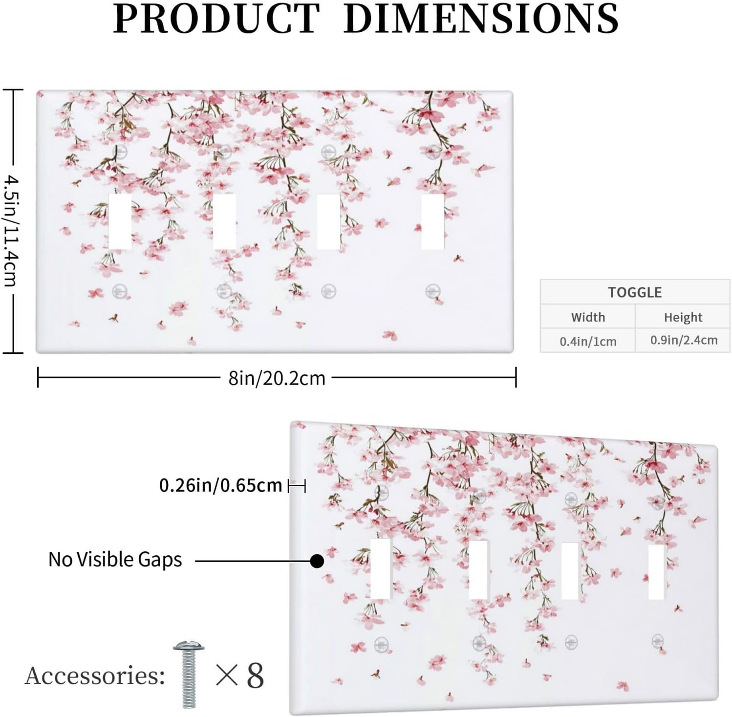 Light Switch Covers Sakura Plant Floral Pink Flowers Quad Toggle Electrical Faceplate 4 Gang Wall