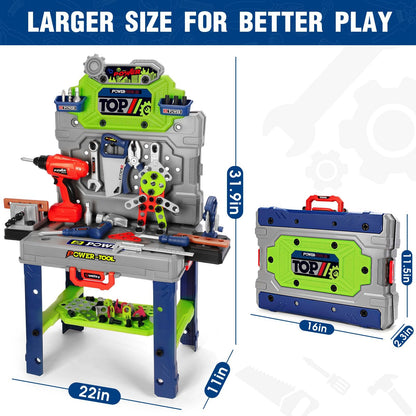 Kids Tool Bench Set with Electric Drill and Realistic Tools, Construction Workbench Playset Toy for