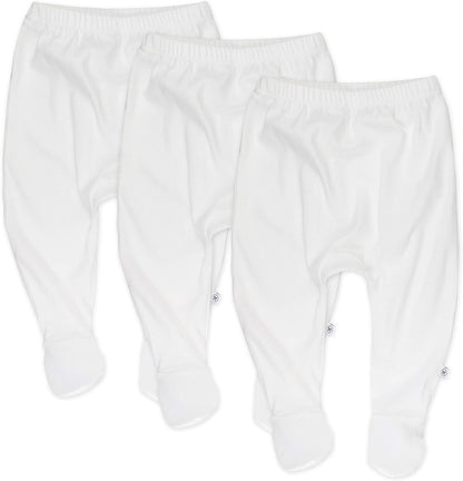 HonestBaby 3-pack Footed Pants Roomy Fit Pull on Bottoms 100% Organic Cotton for Infant Baby Boys