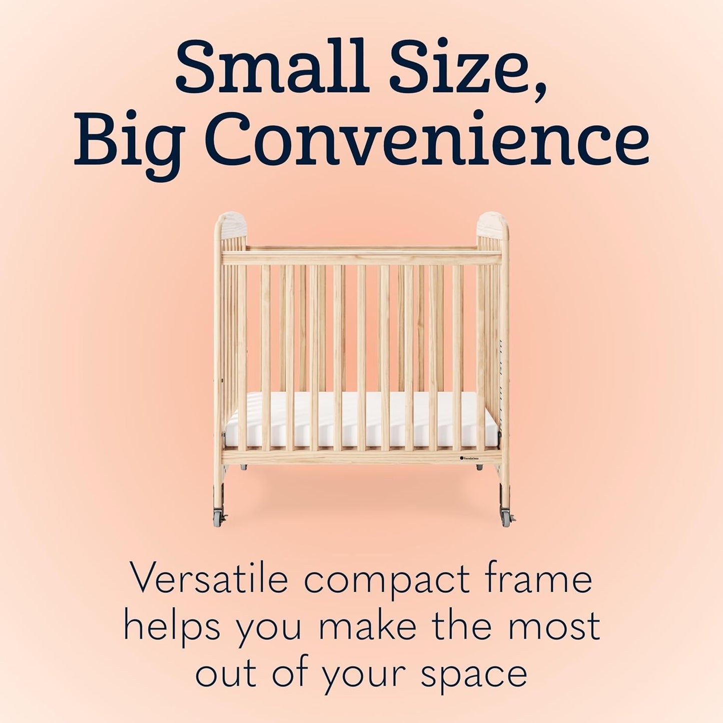 Foundations Serenity Compact Daycare Crib, Fixed Side, Features Mirrorview End Panels and Slatted