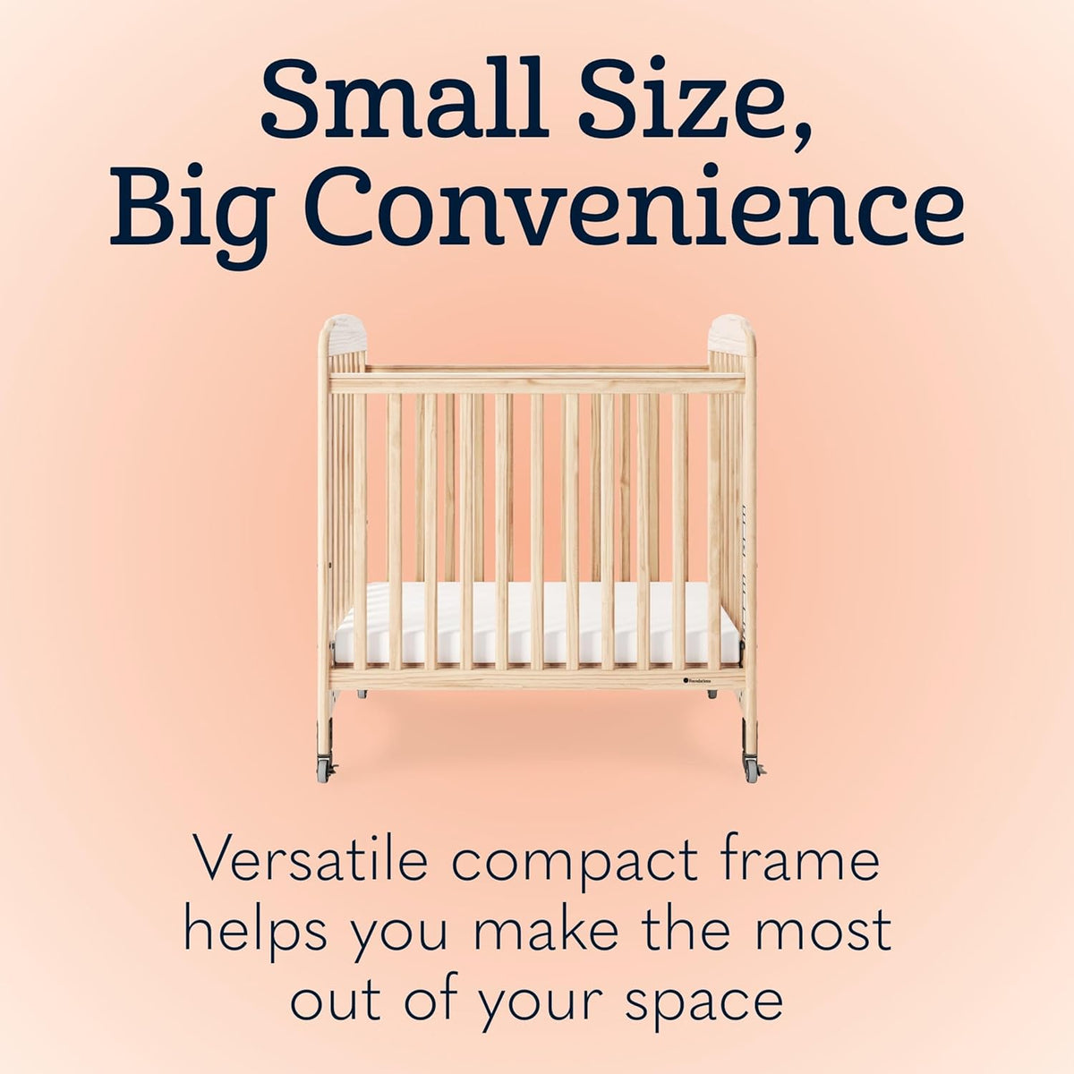 Foundations Serenity Compact Daycare Crib, Fixed Side, Features Mirrorview End Panels and Slatted
