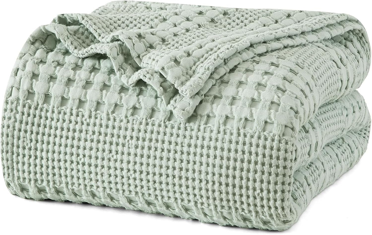 PHF 100% Cotton Waffle Weave Blanket Queen Size, Soft Lightweight Breathable Cozy Summer Blankets