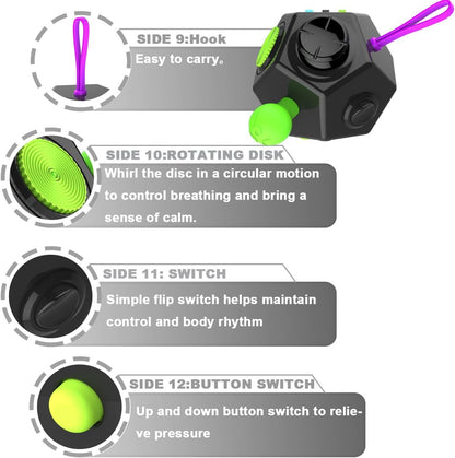 Fidget Dodecagon –12-Side Fidget Toys Cube Relieves Stress and Anxiety Anti Depression Cube for