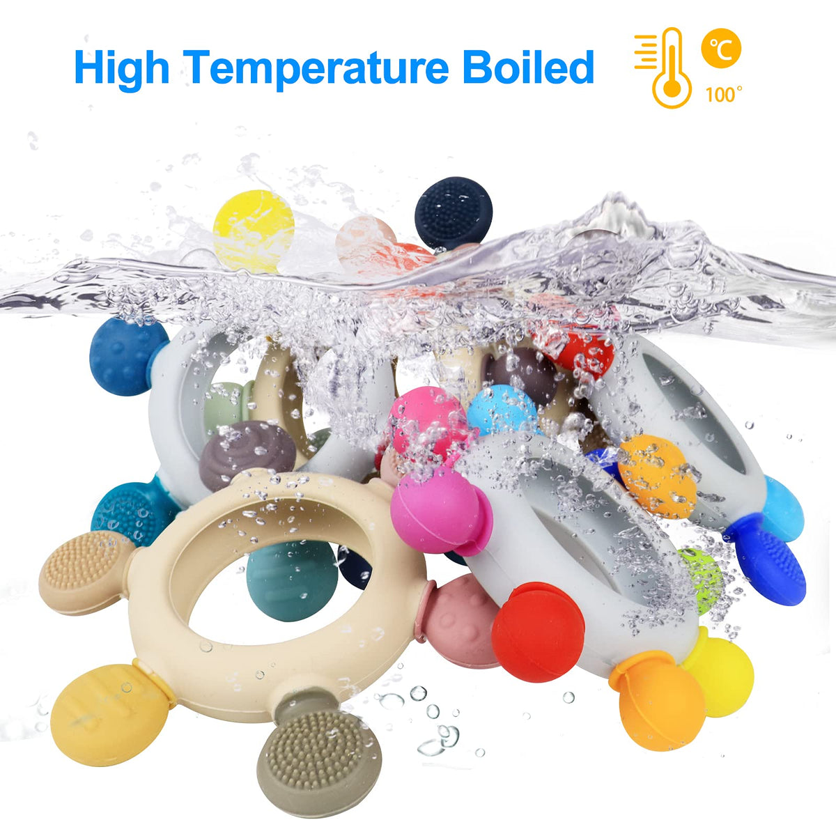 Arudyo Baby Teething Toys Silicone Teethers BPA Free Silicone Rudder with Wooden Ring Soothe Babies