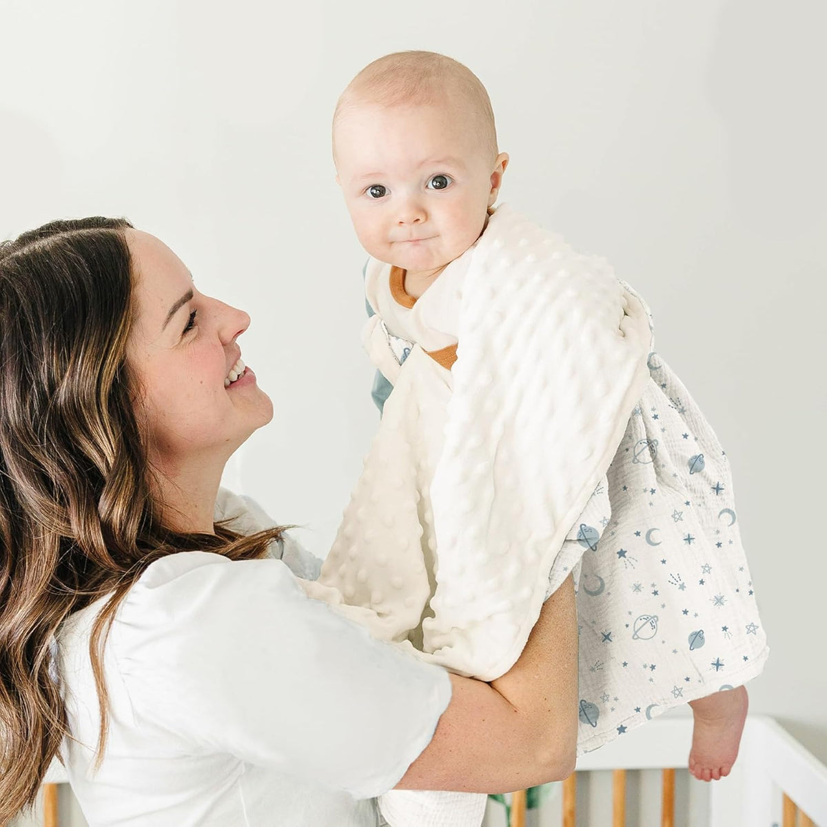 Konssy Baby Blankets for Unisex Boys Girls, Super Soft Nursery Minky Blankets with Muslin Cotton