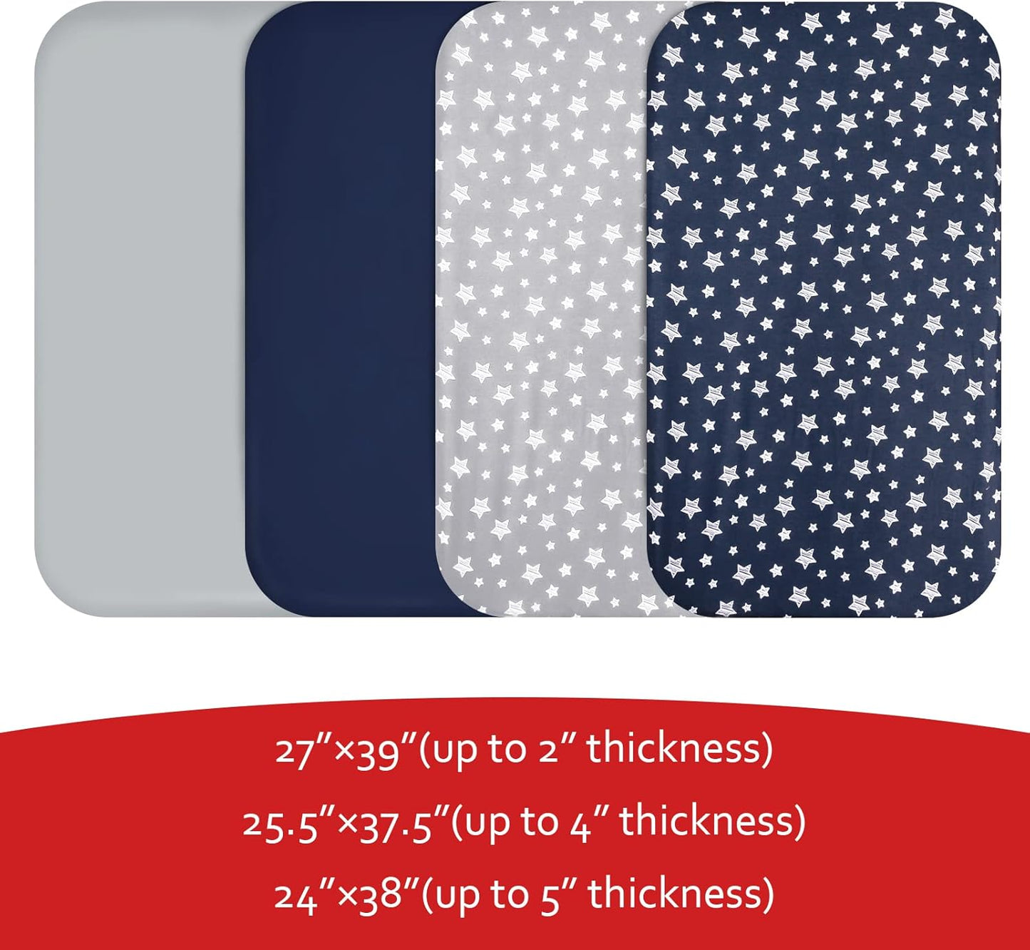 Pack and Play Sheets Boys, 4 Pack Mini Crib Sheets, Stretchy Pack and Play Playard Fitted Sheet