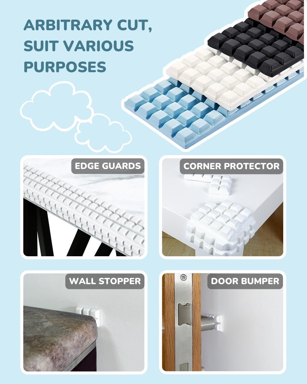 Baby Proofing Corners and Edges Guards Protectors Foam 3M Pre-Taped Bumper Furniture Covers Child
