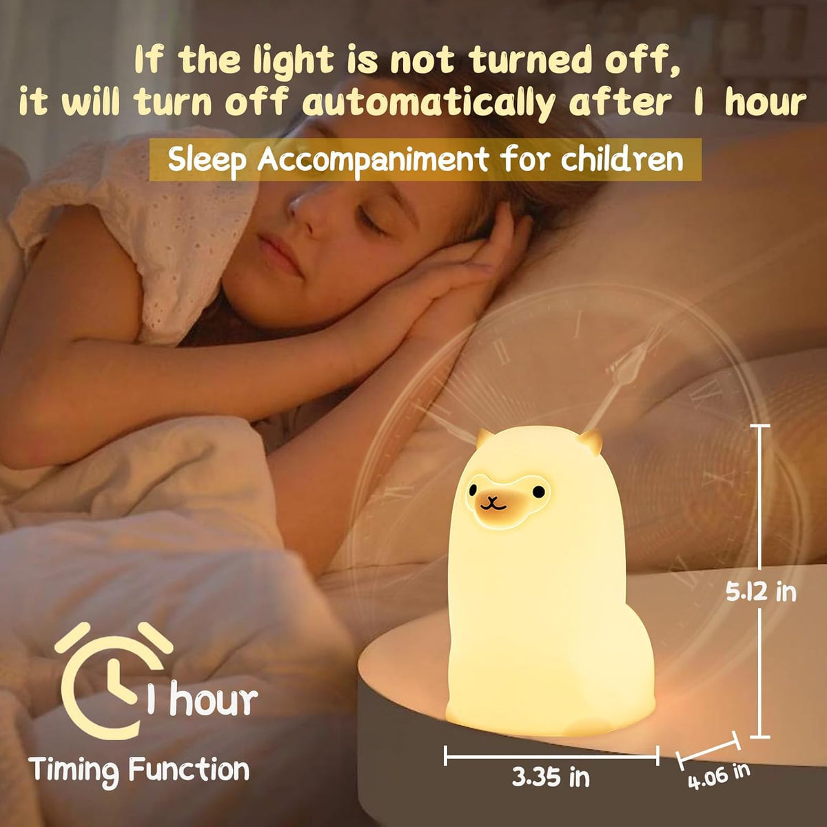 Tremdwoto Alpaca Night Light for Kids，7 Color Baby Nightlight with Touch Control & 1H Timer
