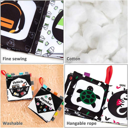teytoy Baby Soft Cloth Book Set 6 PCS, Black and White High Contrast Baby Activity Crinkle Books