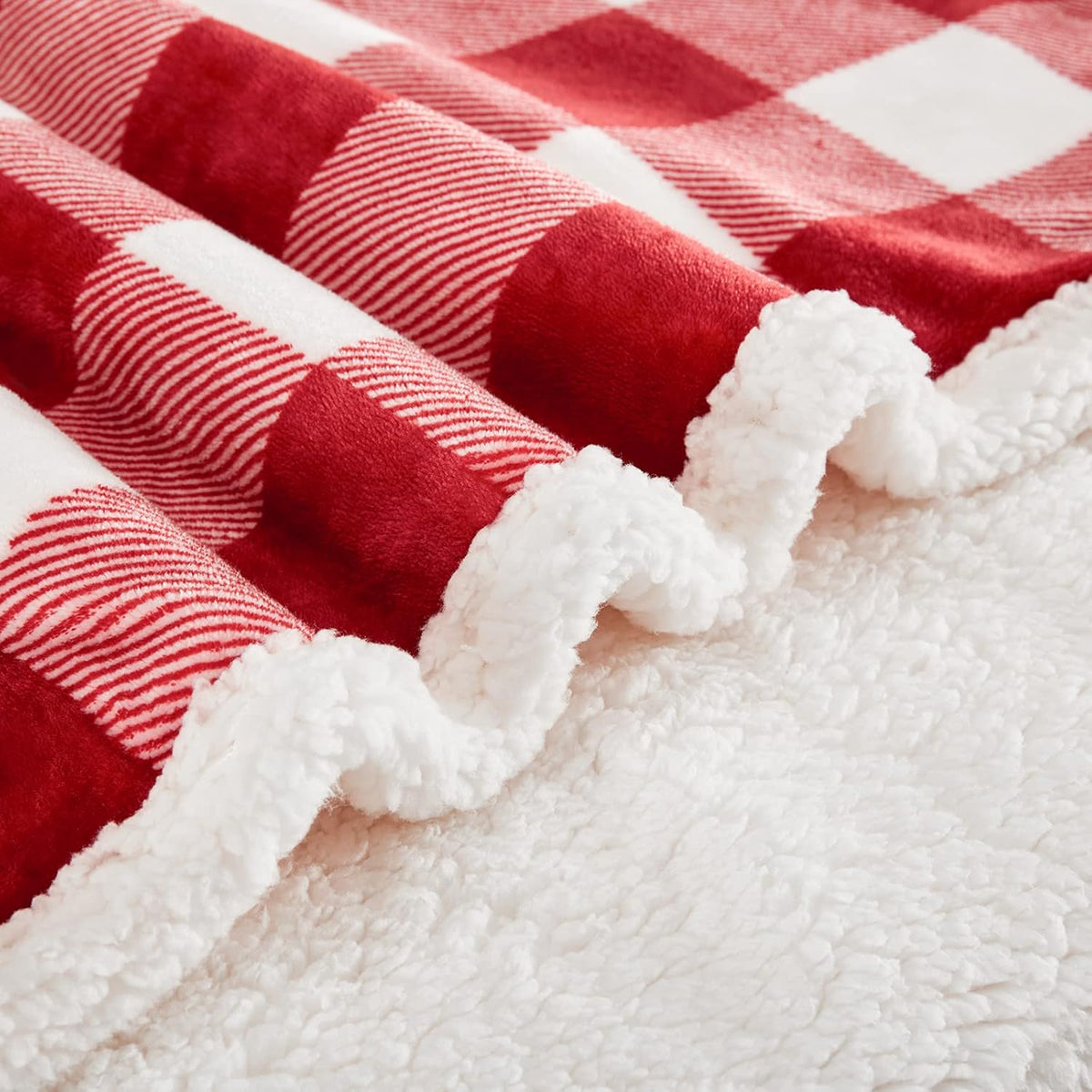 Touchat Sherpa Red and White Buffalo Plaid Christmas Twin Blanket 60" X 70", Fuzzy Fluffy Soft Cozy
