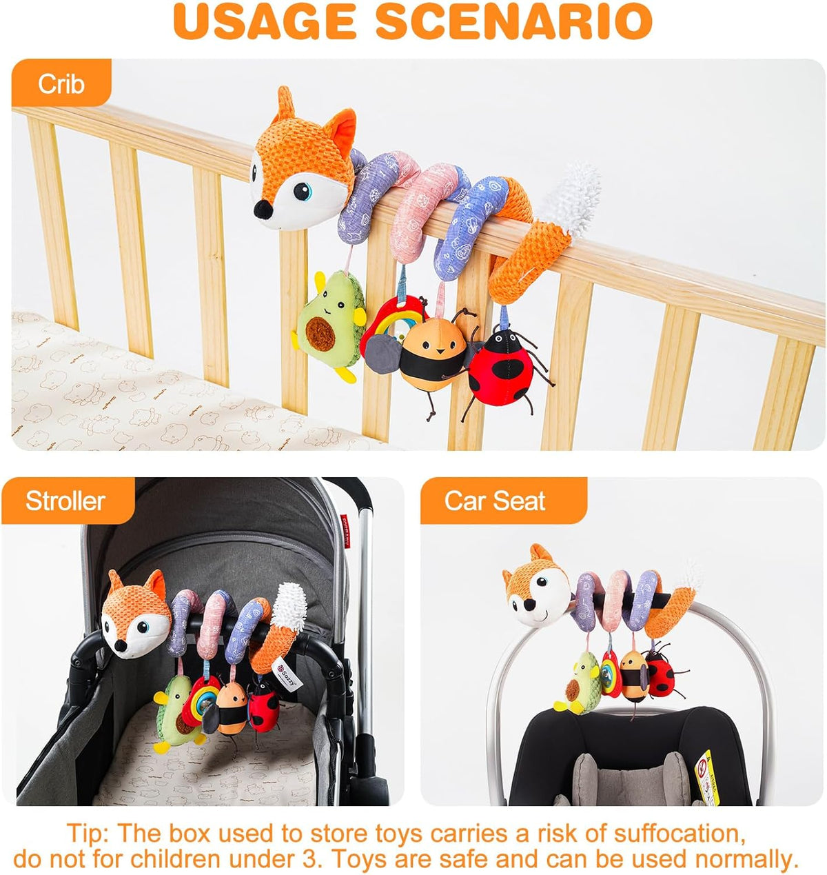 Jollybaby Baby Car Seat Stroller Toys, Plush Activity Hanging Spiral Activity Pram Crib with Music