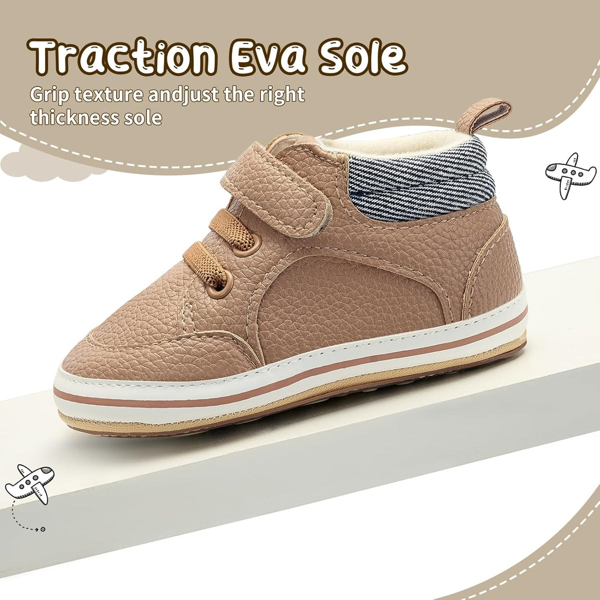 Baby Boys Girls Non-Slip Rubber Sole High-Top PU Leather Infant Sneakers Toddler Crib First Walker