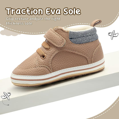 Baby Boys Girls Non-Slip Rubber Sole High-Top PU Leather Infant Sneakers Toddler Crib First Walker