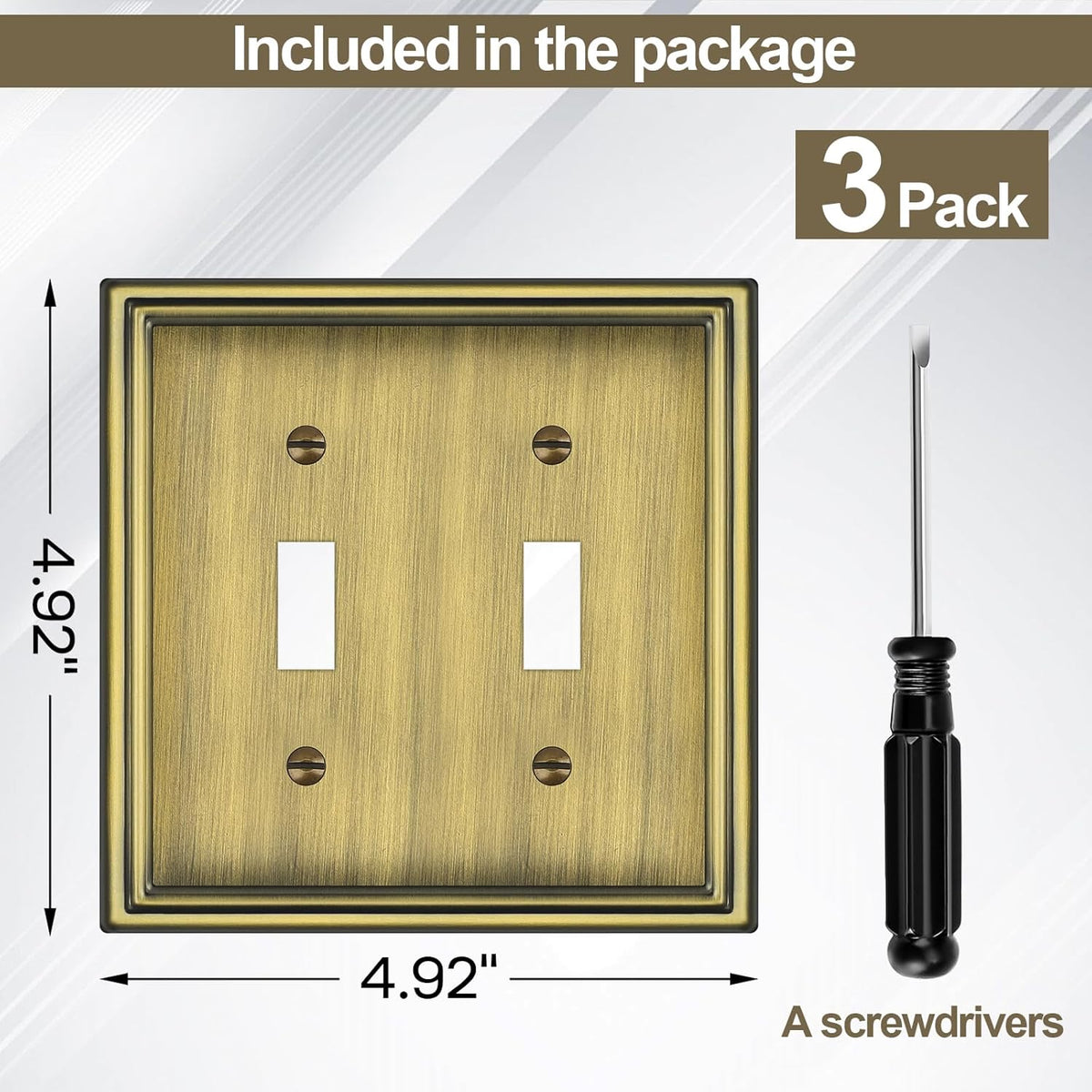 Double Toggle Light Switch Covers Plate, Metal Material 2 Gang Wall Plates for Double Light Switch