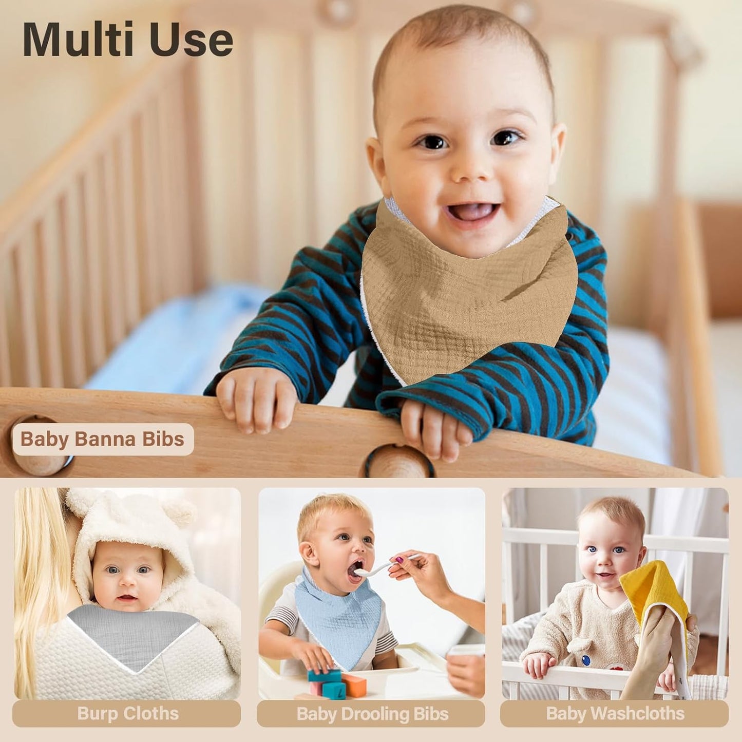 Muslin Baby Bibs,Soft Triangular Baby Bandana Drool Bibs for Baby Boy Girl,Solid Colors Bib for