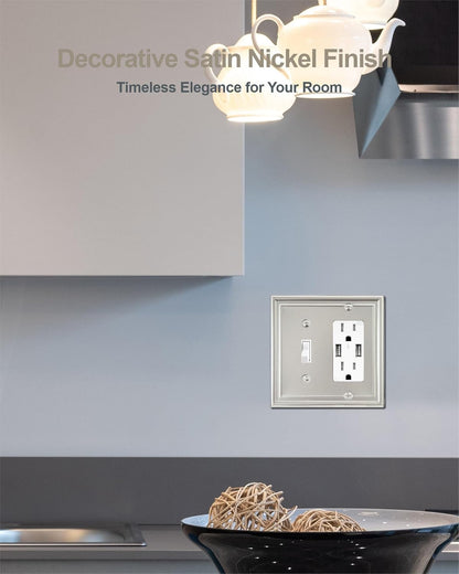 2-Pack Combination 1 Toggle/1 Decorator Wall Plate, Metal Switch Plate and Outlet Cover, Satin