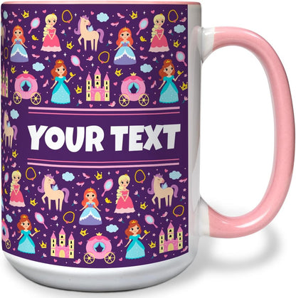 Personalized Mug for Kids - Princesses - Custom Name/Text, Ceramic Hot Chocolate/Cocoa/Coffee Cup