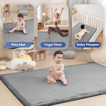 Baby Play Mat for Floor,1.3" Thick Memory foam Tummy Time Mat,79"×158“ Extra Large Soft Velvet