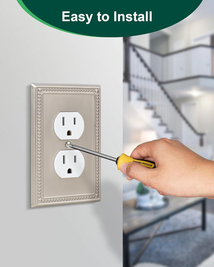 4-Pack Duplex Outlet Cover Plate, Metal Wall Plates for Electrical Outlets, Brushed Nickel 1 Gang