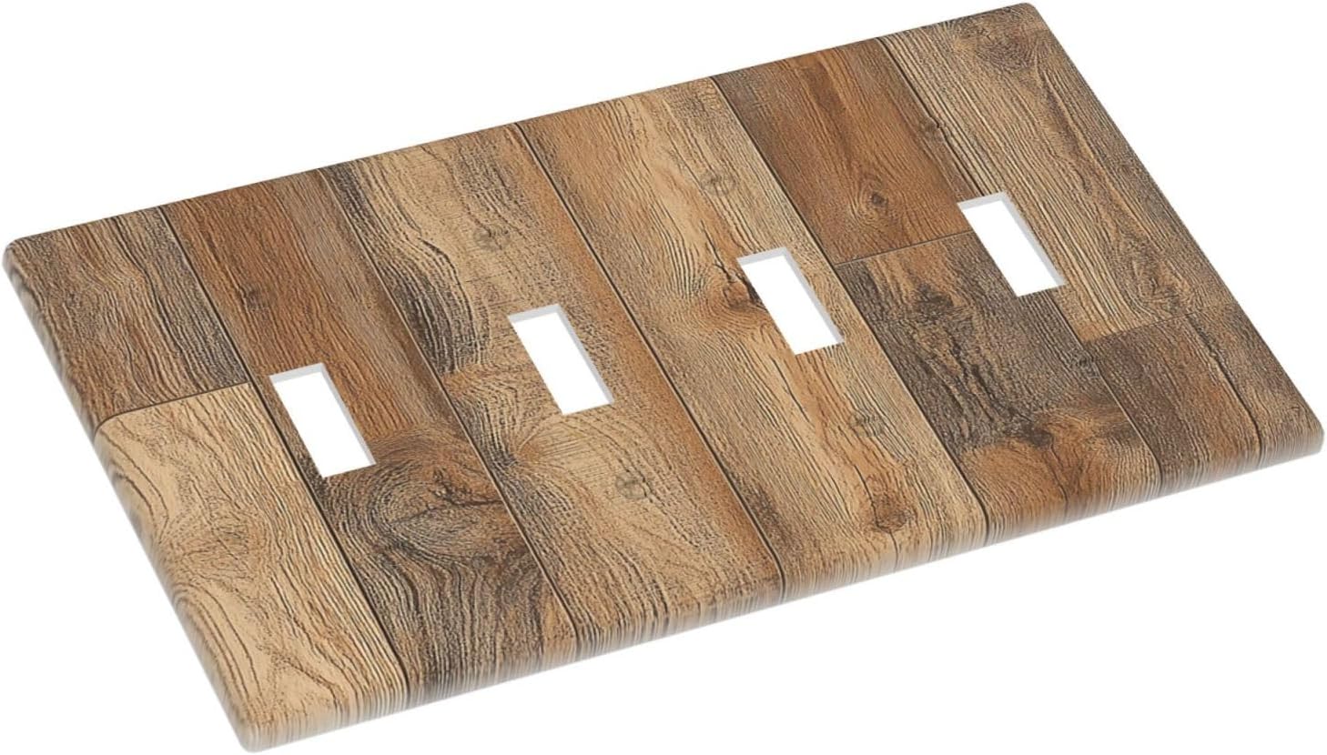Light Switch Covers Retro Rustic Brown Wood Grain Quad Toggle Electrical Faceplate 4 Gang Wall