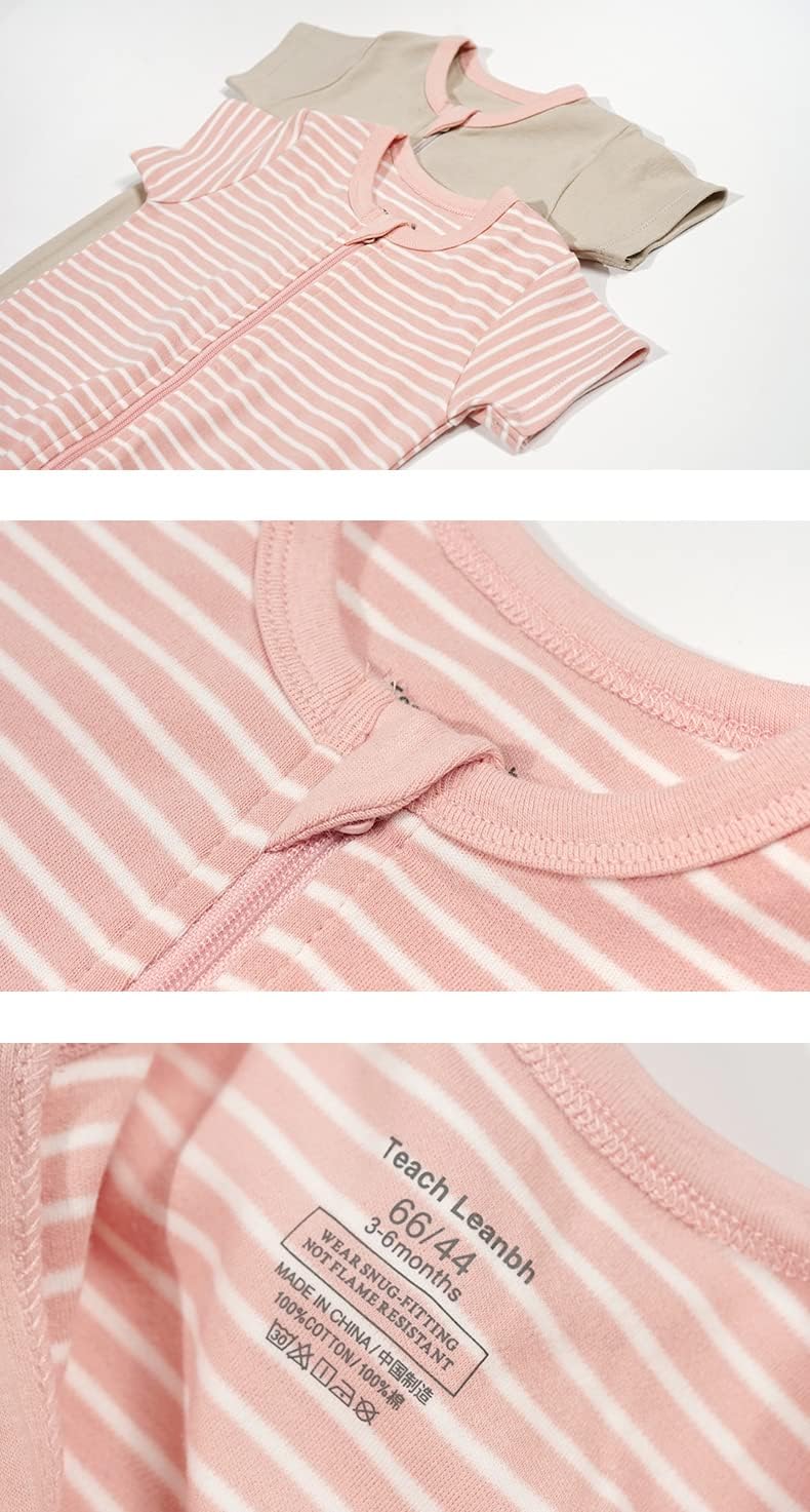 Teach Leanbh Toddler Baby Boys Girls 2-Pack Pajamas Cotton 2 Way Zipper Short Sleeve Footless