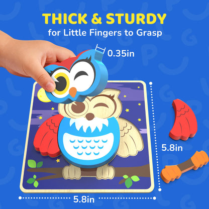 BenBen Wooden Puzzles for Toddlers 1-3, 6 Pack Animal Puzzles for Toddlers 2-4, Montessori Toys for