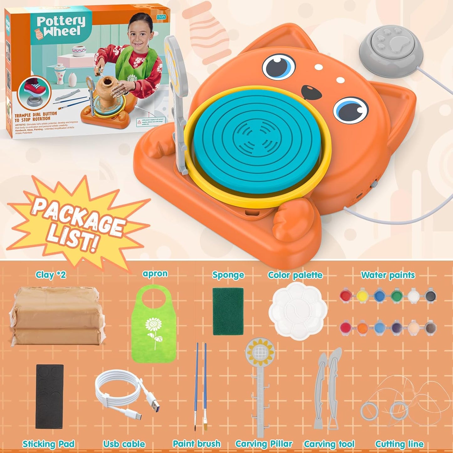Pottery Wheel for Kids - Complete Pottery Painting Kit Art Supplies Arts and Crafts for Girls Boy