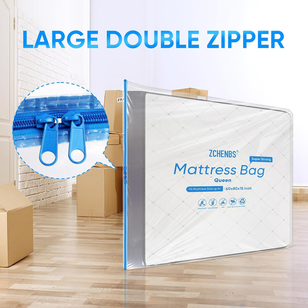 ZCHENBS® – Mattress Bags for Moving and Storage,Mattress Bag with Zippers,5 Mil Ultra-Thick Bed